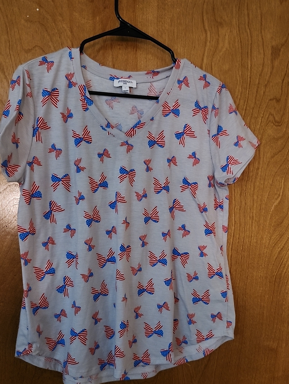 Freshman Light Gray Tee with Red & Blue Bow Prints